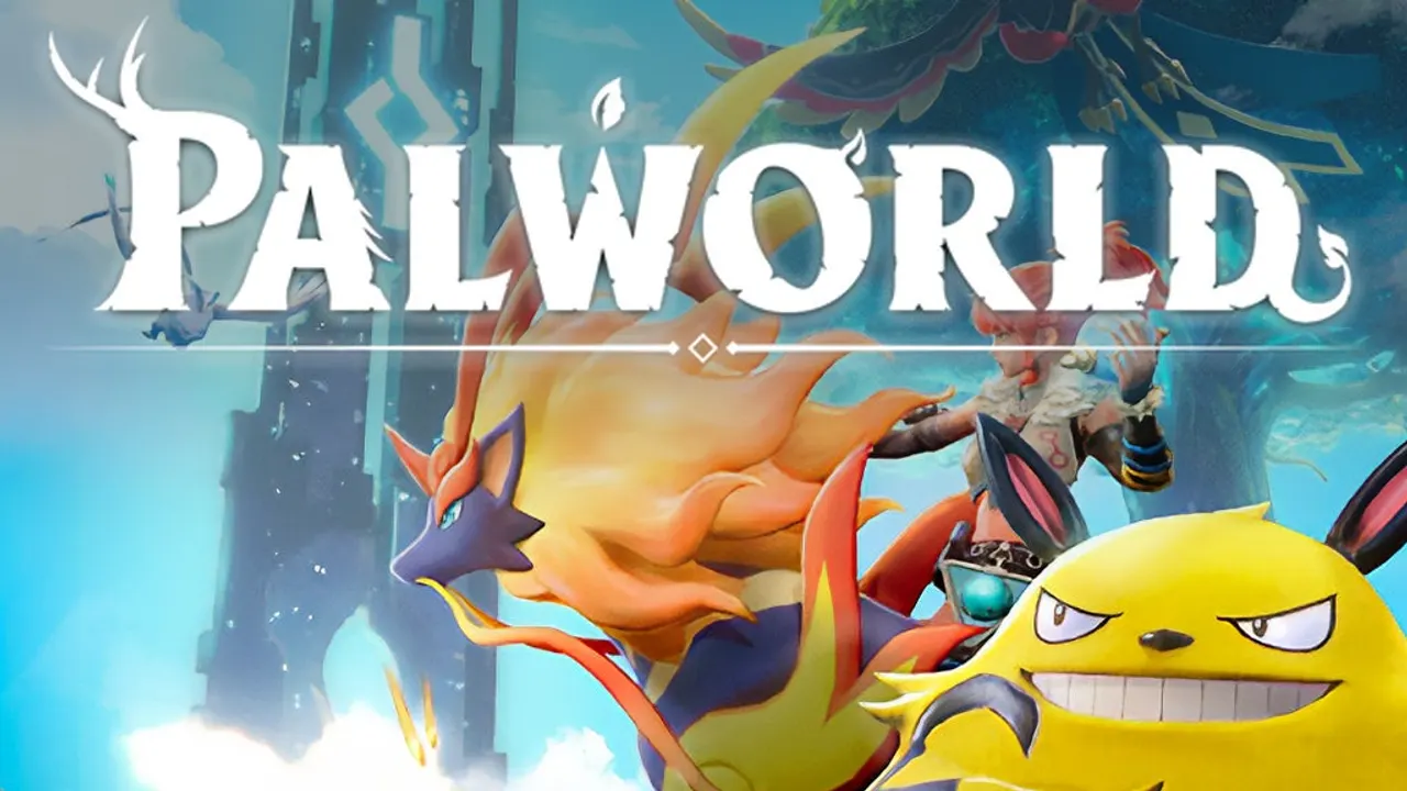 Palworld trainer catching a pal in a grassy field
